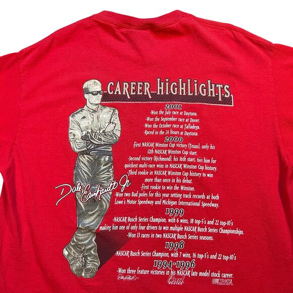Vintage 00s Dale Earnhardt Jr. Racing Accolades Graphic T-Shirt - Picture 2 of 5